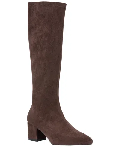 Gc Shoes Women's Riggs Block-heel Pointed-toe Faux Suede Knee High Boots In Brown