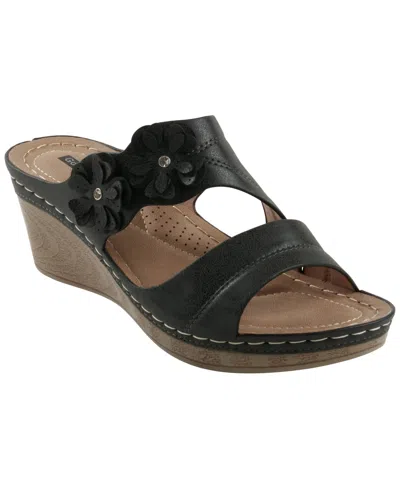 Gc Shoes Women's Rita Flower Wedge Sandals In Black