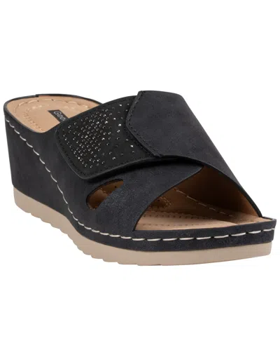 Gc Shoes Women's Savina Embellished Round Toe Wedge Sandals In Black