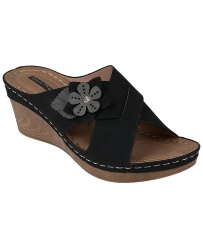 Gc Shoes Women's Selly Flower Wedge Sandals In Black