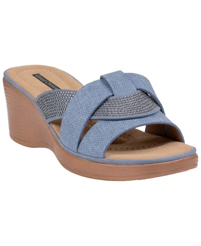 Gc Shoes Womens Selva Rhinestone Wedge Sandals In Blue