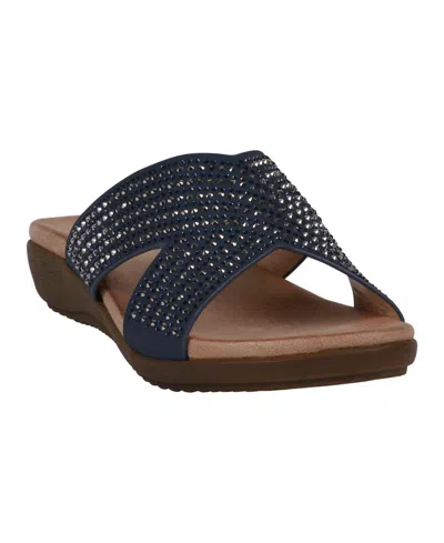 Gc Shoes Women's Sharlene Embellished Cross-strap Flat Sandals In Navy