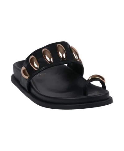 Gc Shoes Women's Sonya Toe Ring Footbed Flat Sandals In Black