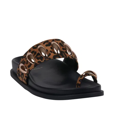 Gc Shoes Women's Sonya Toe Ring Footbed Flat Sandals In Leopard