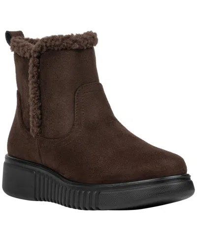 Gc Shoes Women's Teegan Faux Suede Faux-fur Trim Ankle Boots In Brown