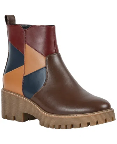 Gc Shoes Women's Vaila Color-block Patchwork Block-heel Ankle Boots In Brown