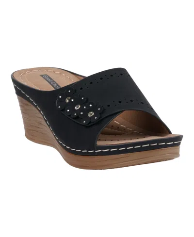 Gc Shoes Women's Vega Floral Wedge Sandals In Black