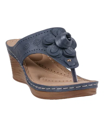 Gc Shoes Women's Willa Floral Wedge Sandals In Blue