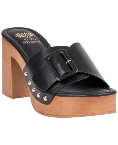 Gc Shoes Women's York Buckle Wooden Block Heel Platform Sandals In Black