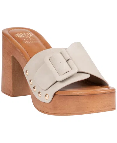 Gc Shoes Women's York Buckle Wooden Block Heel Platform Sandals In White