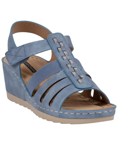 Gc Shoes Women's Yuna Strappy Round Toe Wedge Sandals In Blue