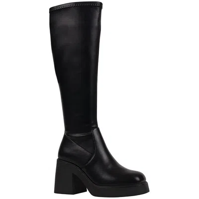 Gc Shoes Womens Block Heel Faux Leather Knee-high Boots In Black