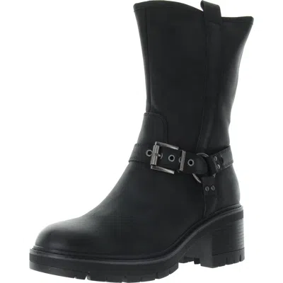 Gc Shoes Womens Faux Fur Lined Man Made Motorcycle Boots In Black