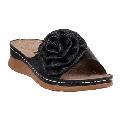 Gc Shoes Womens  Honey Floral Wedge Slide Wedge Sandals In Black