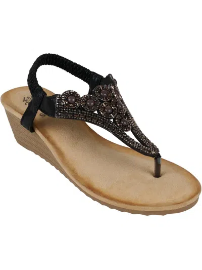 Gc Shoes Womens Toe-post Rhinestone Slingback Sandals In Black