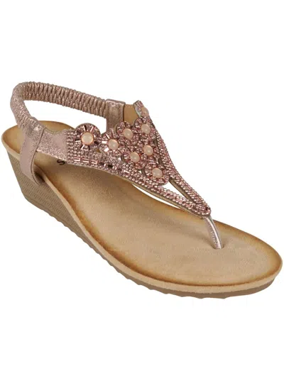 Gc Shoes Womens Toe-post Rhinestone Slingback Sandals In Bronze