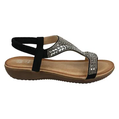 Gc Shoes Wynn Black Embellished Slingback Flat Sandals
