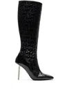 Gcds 100mm Monogram-pattern Leather Boots In Black