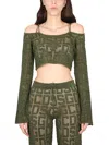 Gcds Monogram Macrame Top With Adjustable Drawstring Closure In Green
