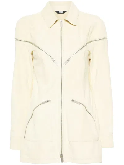 Gcds All-around-zip Suede Jacket In Yellow