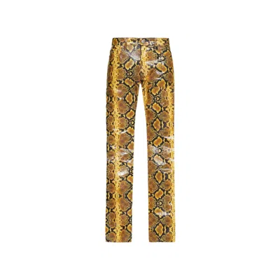 Gcds Animal Print Faux Leather Trouser In Yellow