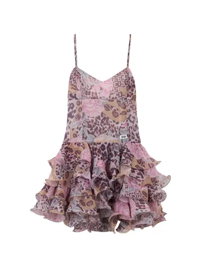 Gcds Animal-print Ruffled Mini Dress In Pink