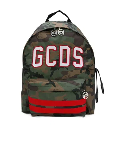 Gcds Army Green Camouflage Nylon Zipper Backpack In Black