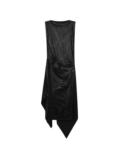 Gcds Asymmetric Draped Midi Dress In Black