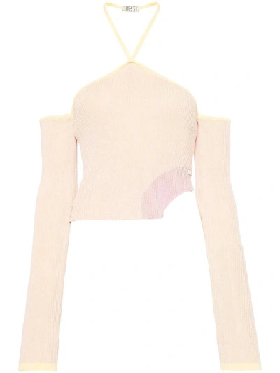 Gcds Comma Asymmetric Ribbed Top In Pink & Purple