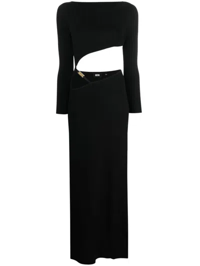 Gcds Asymmetric Ribbed-knit Dress In Black