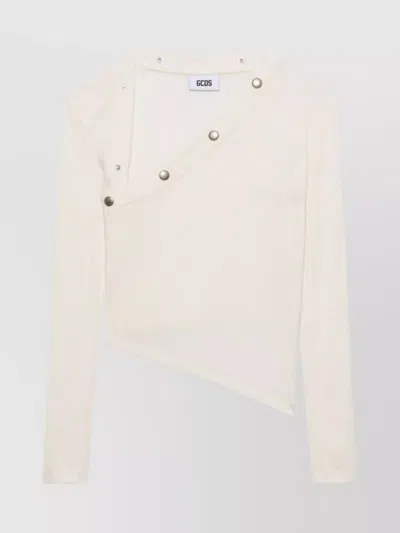 Gcds Asymmetrical Long Sleeve Ribbed Top In Blue