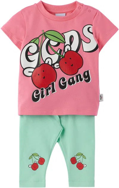 Gcds Baby Pink & Blue Graphic T-shirt & Leggings Set In 84538 P.lemonade/ice