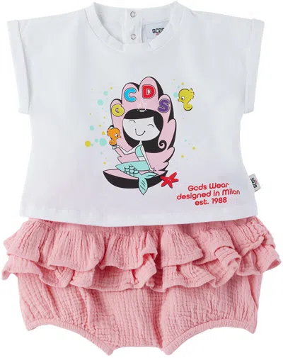 Gcds Babies' Graphic-print Short-sleeved T-shirt Dress In 84533 White/quartz P