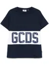 Gcds Dark Blue Cotton Band Logo T-shirt In Blue