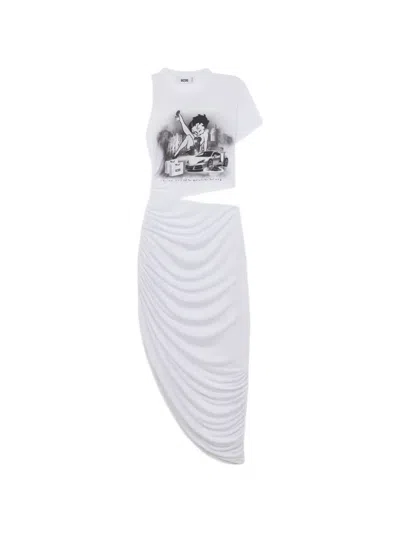 Gcds Betty Boop Asymmetric Cut-out Dress In White