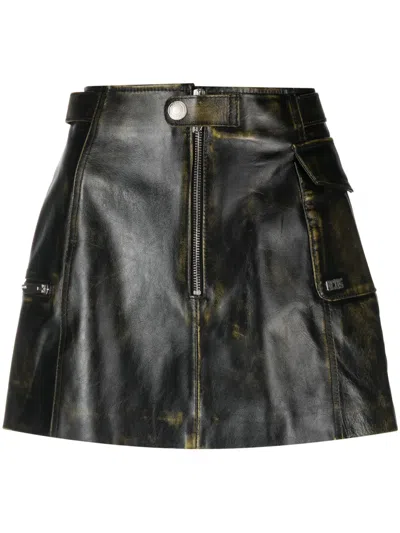 Gcds Biker Leather Cargo Miniskirt In Black