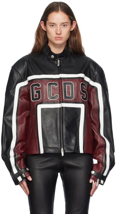 Gcds Black & Red Racing Leather Jacket In 09 Mix
