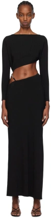 Gcds Black Asymmetric Maxi Dress In 99 Nero