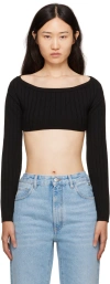 Gcds Bling Off-the-shoulder Crop Sweater In 02 Black