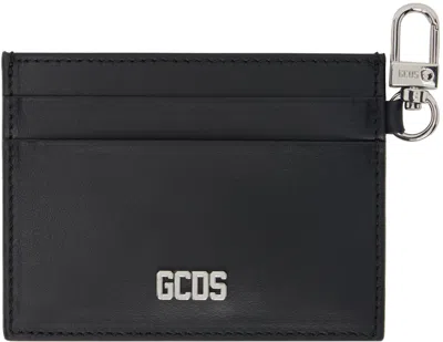 Gcds Black Comma Leather Card Holder In 99 Nero