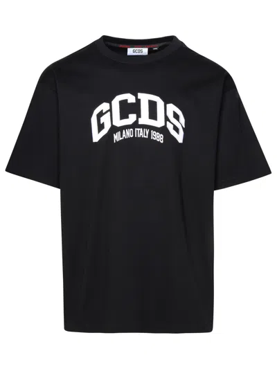 GCDS BLACK COTTON T-SHIRT