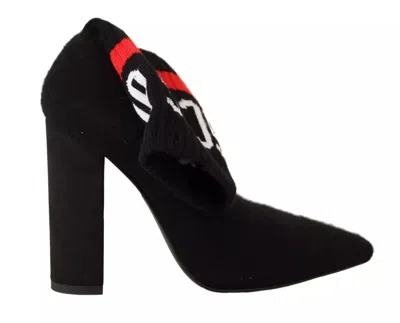 Pre-owned Gcds Black Suede Logo Socks Block Heel Ankle Boots Women's Shoes ()