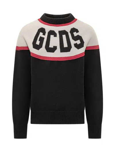 GCDS GCDS BLACK SWEATER WITH CONTRAST LOGO GCDS
