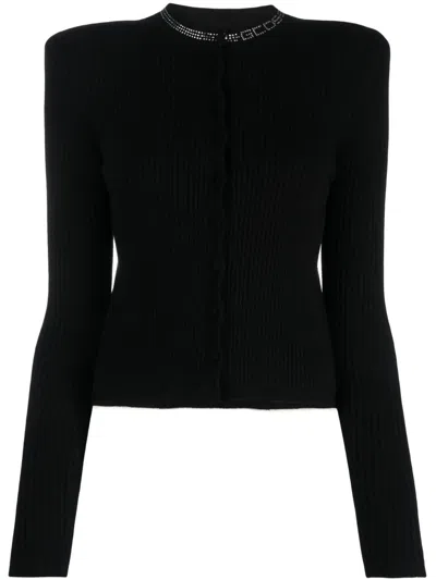 Gcds Bling Mini Ribbed Cardigan In Black