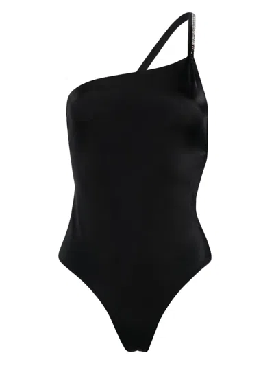 Gcds Bling One-shoulder Swimsuit In Black