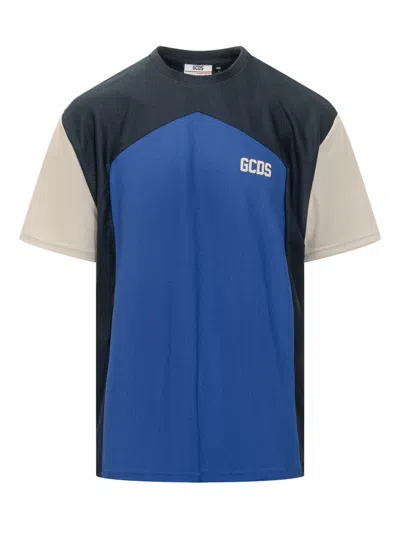 Gcds Blue Crew Neck T-shirt In Black