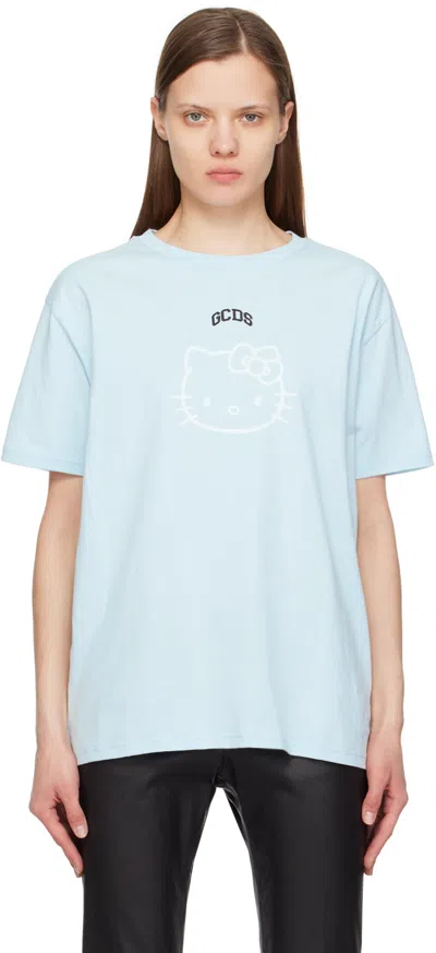 Gcds Blue Loose T-shirt In Baby Blue