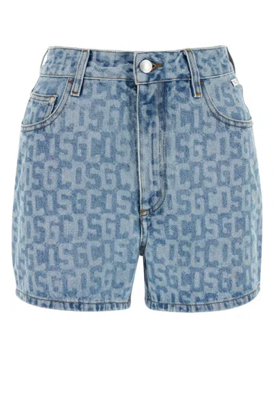 GCDS BLUE PRINTED DENIM SHORTS