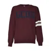 Gcds Bordeaux Knit Sweater With Navy Logo And Striped Sleeves In Burgundy