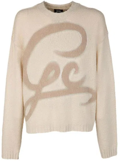 Gcds Bouclé Logo Knit Sweater Clothing In White